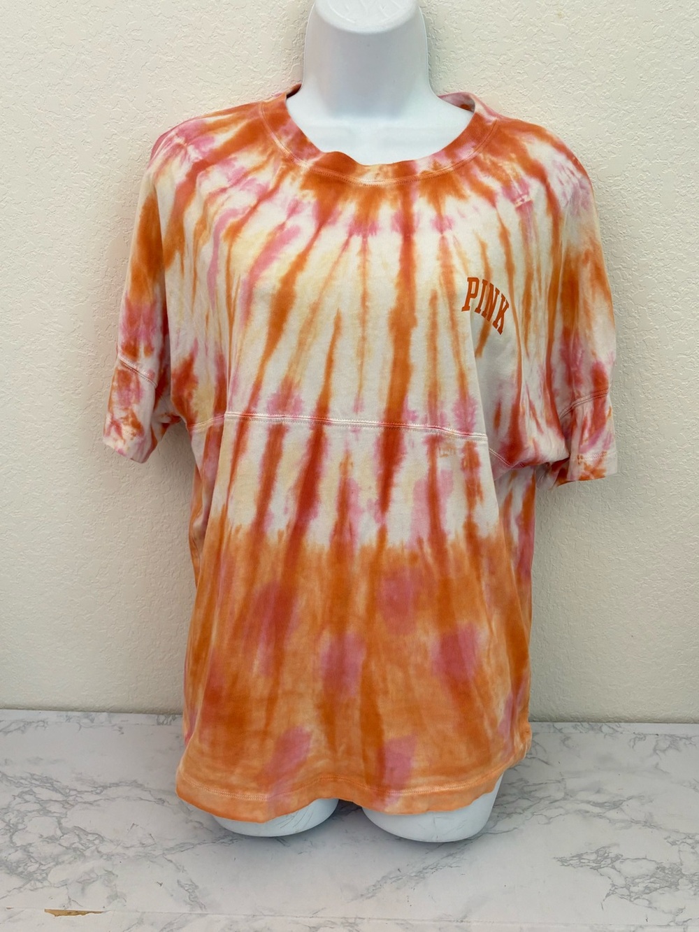 PINK Victoria's Secret Orange Tie Dye T-Shirt Womens XS Pullover Top